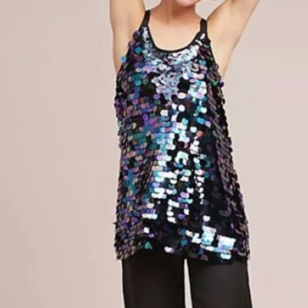 NWT Anthropologie Vanessa Virginia Sequin Tank Size XS Fairy Goth